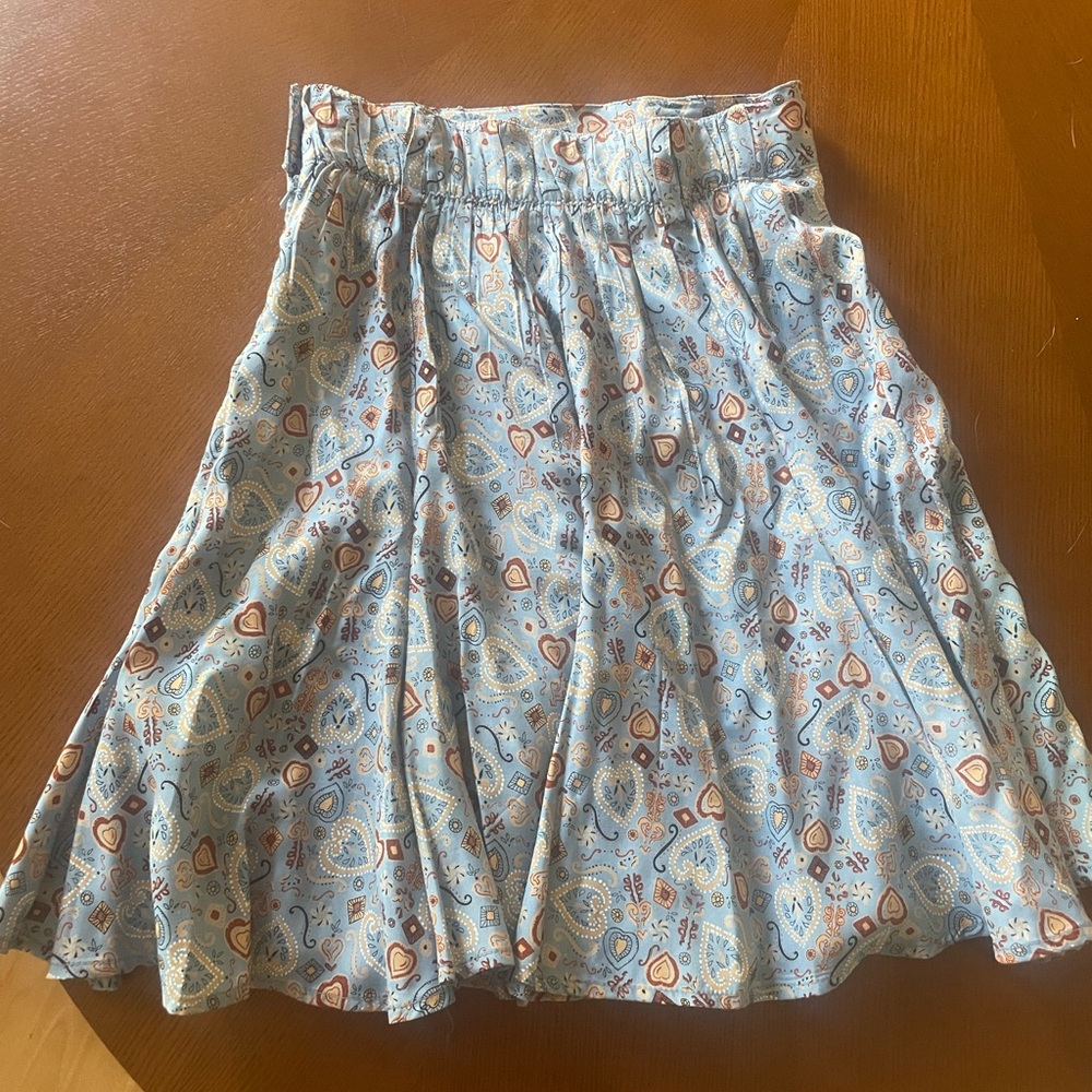 Pale Blue Western Print A-Line Skirt with Flares Pleats - Desert West